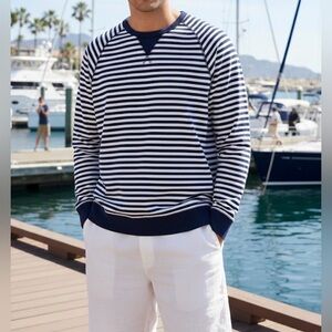 Lands End Serious Sweats Nautical Blue & White Mens Sweatshirt Sz M/T